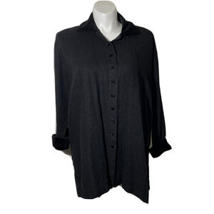 Liv Womens Linen Top Black Button Down Velour Collar and Cuffs Oversized Fits 1X